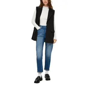 Women's Fitted Long Sleeve Ribbed Knit T-Shirt Roll Neck QS image-6
