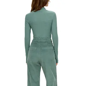 Women's Fitted Long Sleeve Ribbed Knit T-Shirt Roll Neck QS image-4
