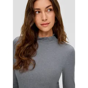 Women's Fitted Long Sleeve Ribbed Knit T-Shirt Roll Neck QS image-2