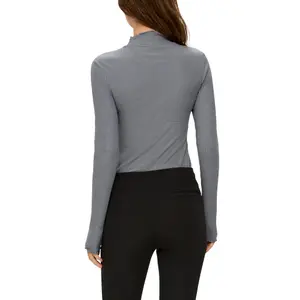 Women's Fitted Long Sleeve Ribbed Knit T-Shirt Roll Neck QS image-4