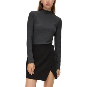 Women's Fitted Long Sleeve Ribbed Knit T-Shirt Roll Neck QS image-2