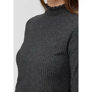 Women's Fitted Long Sleeve Ribbed Knit T-Shirt Roll Neck QS image-3