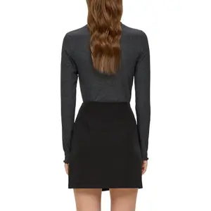 Women's Fitted Long Sleeve Ribbed Knit T-Shirt Roll Neck QS image-5