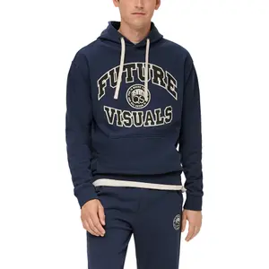 Hooded Melange Sweatshirt with Kangaroo Pocket QS image-2