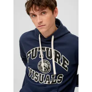 Hooded Melange Sweatshirt with Kangaroo Pocket QS image-3