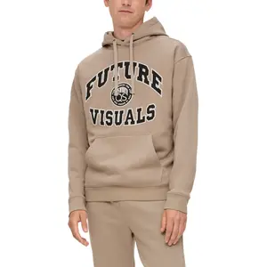 Printed Mélange Cotton Hoodie Sweatshirt QS image-2