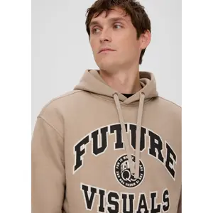 Printed Mélange Cotton Hoodie Sweatshirt QS image-3