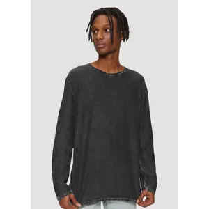 Washed Knit Pullover with Rolled Hem QS image-3
