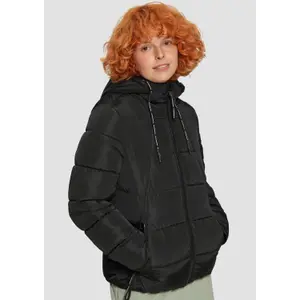 Women's Hooded Jacket with Zip Pockets and Ribbed Cuffs QS image-3
