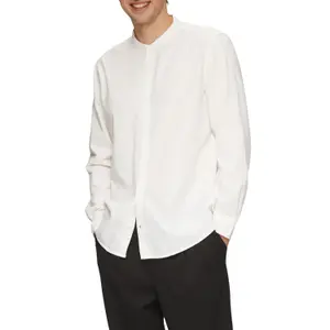 Cotton Twill Long Sleeve Shirt with Stand Collar QS image-2