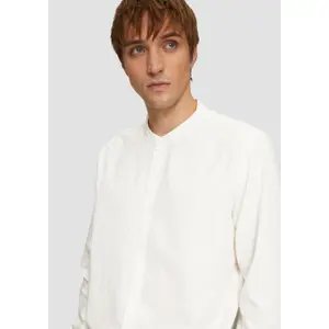 Cotton Twill Long Sleeve Shirt with Stand Collar QS image-3