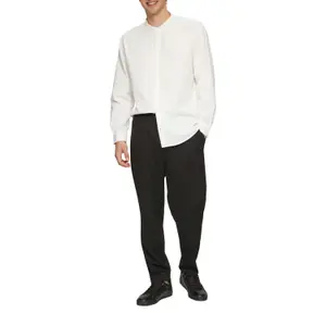 Cotton Twill Long Sleeve Shirt with Stand Collar QS image-6