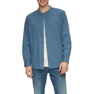 Cotton Twill Long Sleeve Shirt with Stand Collar QS image-2