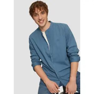 Cotton Twill Long Sleeve Shirt with Stand Collar QS image-3