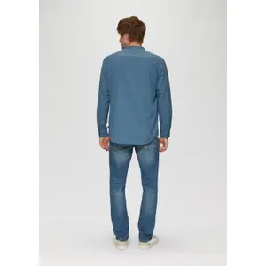 Cotton Twill Long Sleeve Shirt with Stand Collar QS image-4