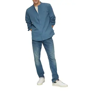 Cotton Twill Long Sleeve Shirt with Stand Collar QS image-6