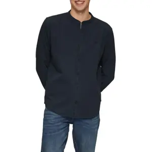 Cotton Twill Long Sleeve Shirt with Stand Collar QS image-2