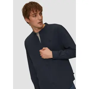 Cotton Twill Long Sleeve Shirt with Stand Collar QS image-3