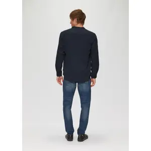 Cotton Twill Long Sleeve Shirt with Stand Collar QS image-4