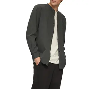 Cotton Twill Long Sleeve Shirt with Stand Collar QS image-2