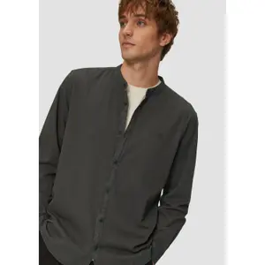 Cotton Twill Long Sleeve Shirt with Stand Collar QS image-3