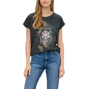 Cotton T-Shirt with Print for Women QS image-2