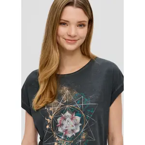 Cotton T-Shirt with Print for Women QS image-3