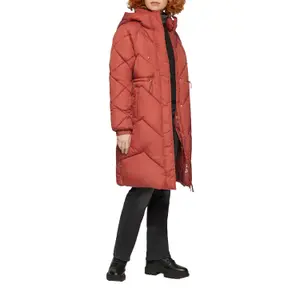 Long Hooded Puffer Jacket with Concealed Zip Women QS image-6