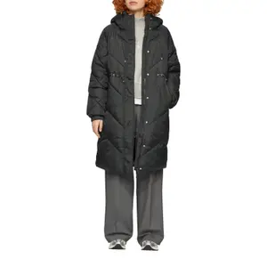 Long Hooded Puffer Jacket with Concealed Zip Women QS image-6