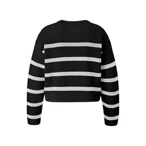 Women's Striped Knit Long Sleeve Pullover QS image-1