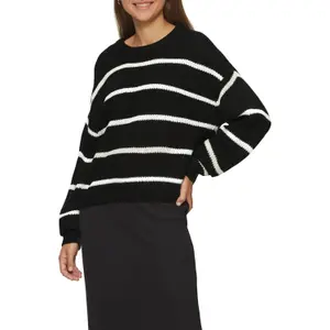 Women's Striped Knit Long Sleeve Pullover QS image-2