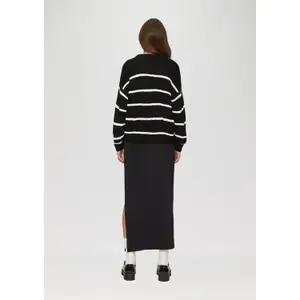 Women's Striped Knit Long Sleeve Pullover QS image-4