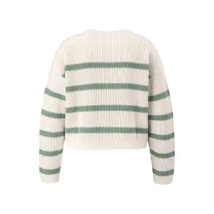Women's Striped Knit Long Sleeve Pullover QS image-1