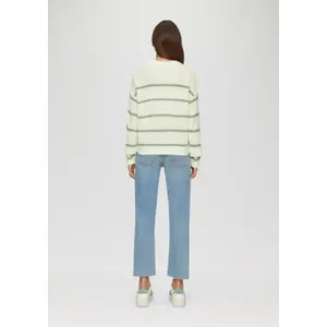 Women's Striped Knit Long Sleeve Pullover QS image-4