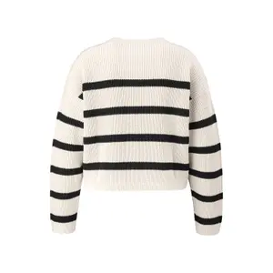 Women's Striped Knit Long Sleeve Pullover QS image-1
