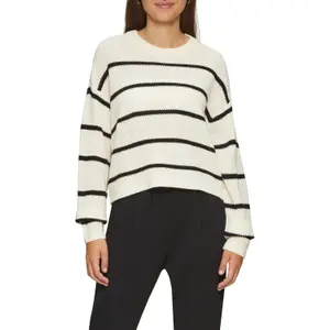 Women's Striped Knit Long Sleeve Pullover QS image-2