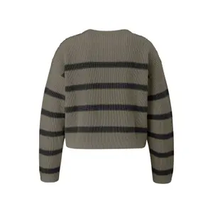 Women's Striped Knit Long Sleeve Pullover QS image-1