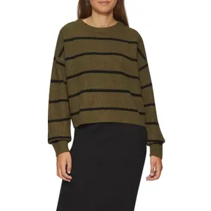 Women's Striped Knit Long Sleeve Pullover QS image-2
