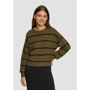 Women's Striped Knit Long Sleeve Pullover QS image-3