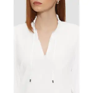 Cotton Blouse with Embroidery on Sleeves Women QS image-3