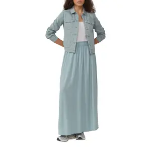 High Waisted Flowy Viscose Long Skirt Women QS image-6