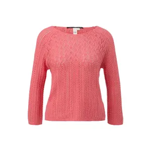 Women's Raglan Sleeve Knit Sweater with Lattice Pattern QS image-0