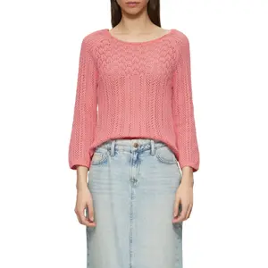 Women's Raglan Sleeve Knit Sweater with Lattice Pattern QS image-2