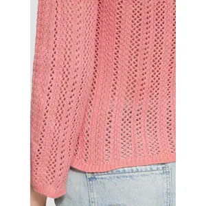 Women's Raglan Sleeve Knit Sweater with Lattice Pattern QS image-3