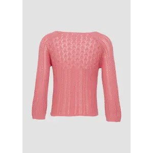 Women's Raglan Sleeve Knit Sweater with Lattice Pattern QS image-4