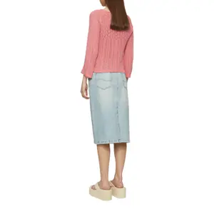 Women's Raglan Sleeve Knit Sweater with Lattice Pattern QS image-5