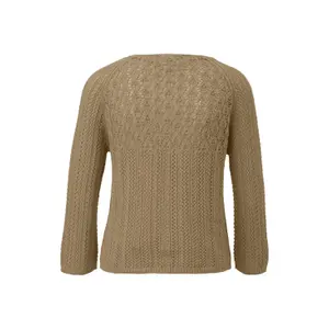 Women's Raglan Sleeve Knit Sweater with Lattice Pattern QS image-1
