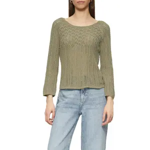 Women's Raglan Sleeve Knit Sweater with Lattice Pattern QS image-2