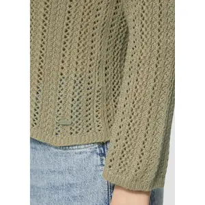 Women's Raglan Sleeve Knit Sweater with Lattice Pattern QS image-3