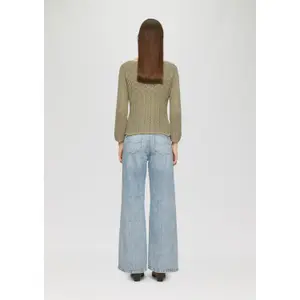 Women's Raglan Sleeve Knit Sweater with Lattice Pattern QS image-4